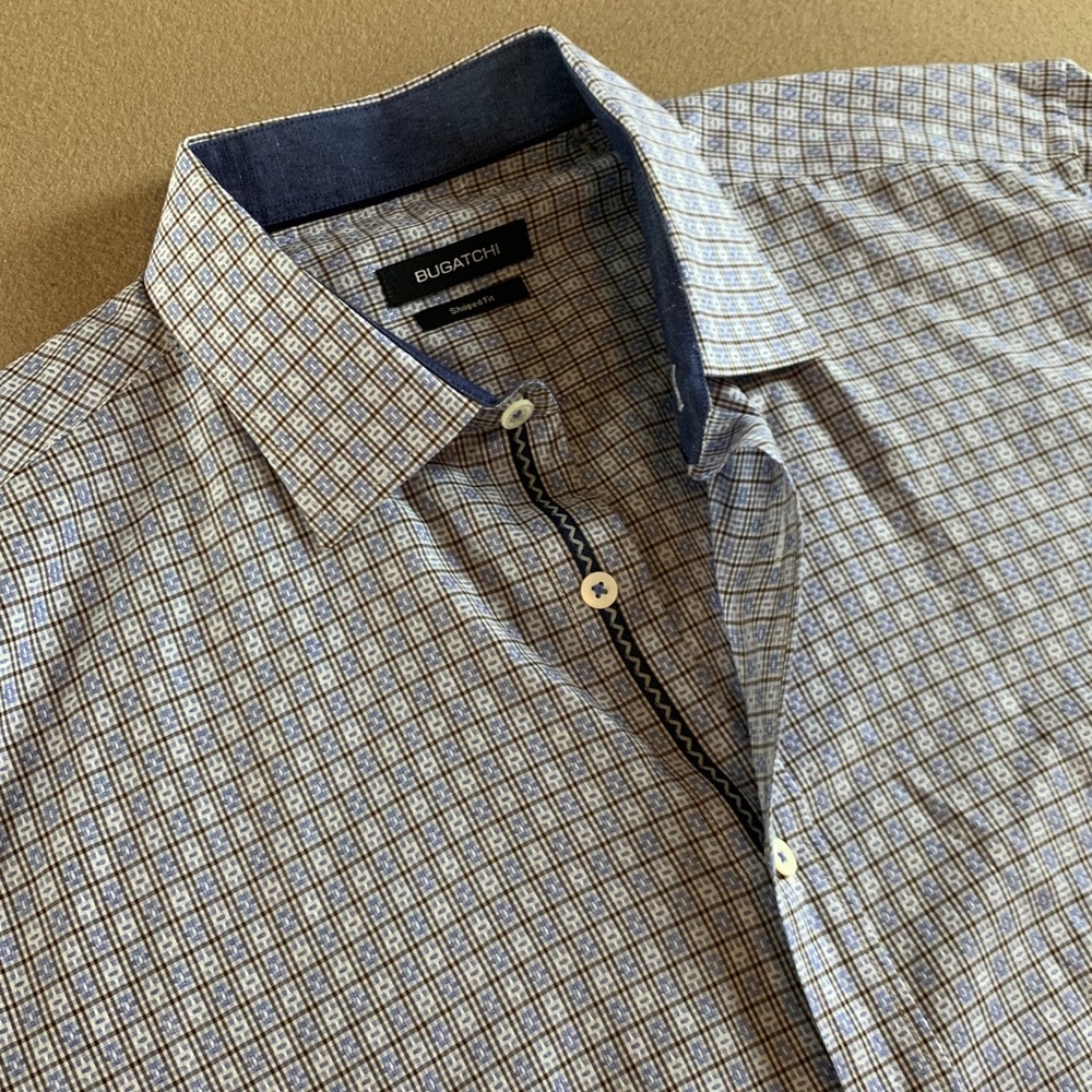 Bugatchi Light Blue Patterned Button Down Shirt- … - image 4